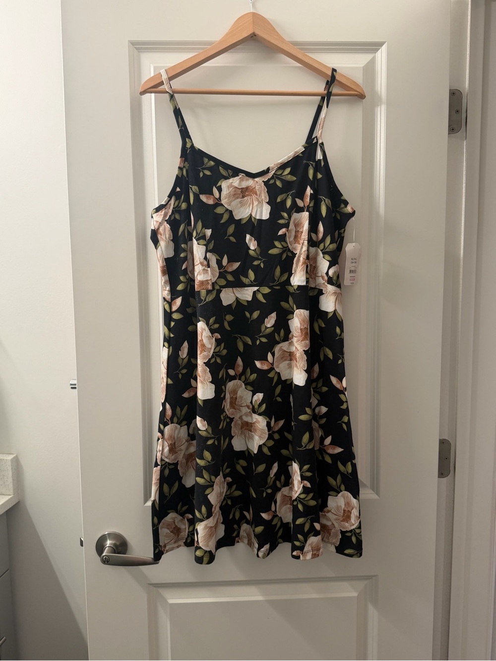 Faded Glory Black Floral Spaghetti-Strap Mini Dress